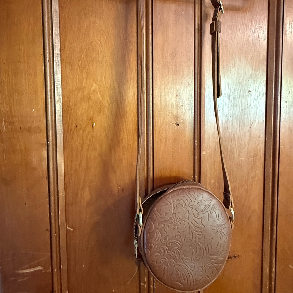 Brown Embossed Leather Crossbody Bag